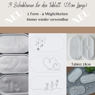 3er Schablonen Set für Tablett Herz, Sterne, Blumen