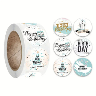 Sticker rund Happy Birthday blau