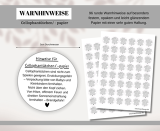 Sticker Warnhinweise Cellophantütchen/ -papier