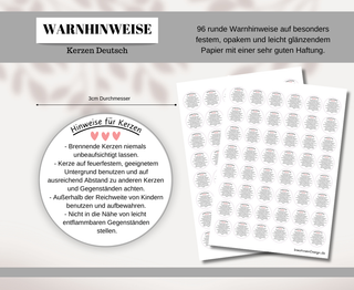 Sticker Warnhinweise KERZEN deutsch