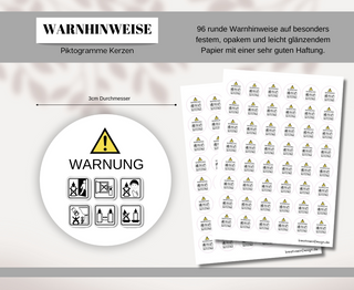 Sticker Warnhinweise KERZEN PIKTOGRAMME