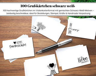 100 Grußkärtchen in schwarz-weiß