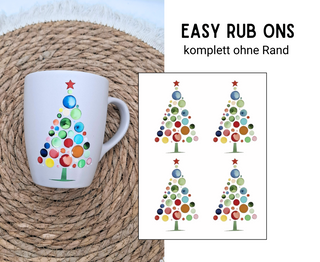 Rub On Sticker 4er Set Tannenbäume bunte Kugeln