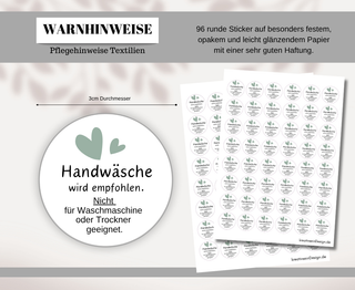 Sticker Warnhinweise Handwäsche Textilien