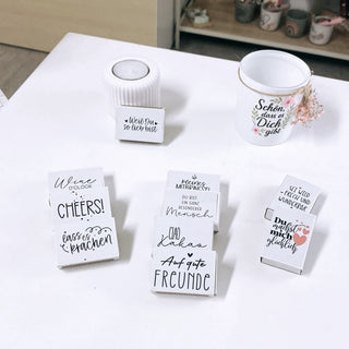 Sticker für Streichholzschachteln Sprüche Karma 1