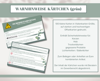Warnhinweise kombiniert Kerzen, Holz, Trockenblumen etc. grün