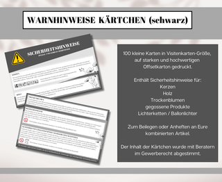 Warnhinweise kombiniert Kerzen, Holz, Trockenblumen etc. schwarz