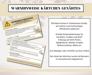 Warnhinweise Karten für STOFF und GENÄHTES