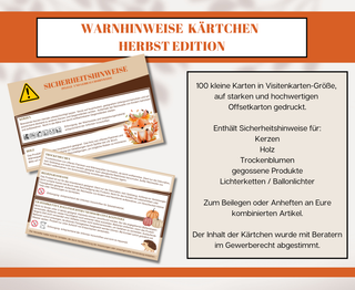 Warnhinweise kombiniert Kerzen, Holz, Trockenblumen etc. HERBST