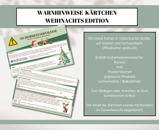 Warnhinweise kombiniert Kerzen, Holz, Trockenblumen etc. Weihnachten