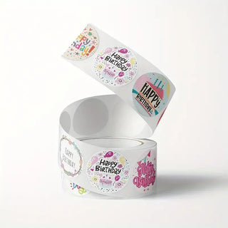 Sticker rund Happy Birthday rosa
