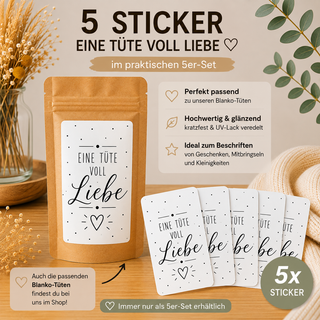 EINE TÜTE VOLL LIEBE 5 Sticker für Geschenktütchen