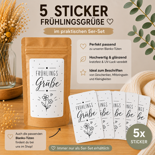 FRÜHLINGSGRÜSSE 5 Sticker für Geschenktütchen