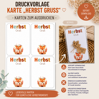 Herbst Gruß Fuchs - PDF-Download Karte