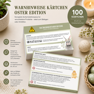 Kerzen, Holz, Trockenblumen etc. OSTERN Warnhinweise kombiniert