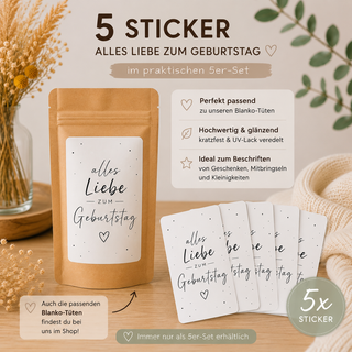 GEBURTSTAG 5 Sticker für Geschenktütchen