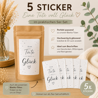 TÜTE VOLL GLÜCK 5 Sticker für Geschenktütchen
