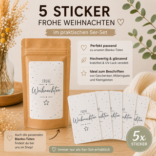 FROHE WEIHNACHTEN 5 Sticker für Geschenktütchen