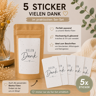 VIELEN DANK 5 Sticker für Geschenktütchen