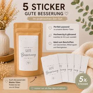 GUTE BESSERUNG 5 Sticker für Geschenktütchen