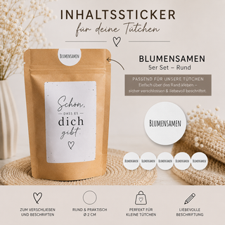 5 Inhalts-Sticker für Geschenktütchen BLUMENSAMEN