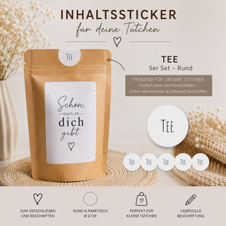 5 Inhalts-Sticker für Geschenktütchen TEE