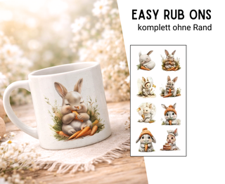 Rub On Sticker 8er Set Ostern süße Häschen mit Möhre 2