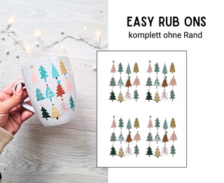 Rub On Sticker 4er Set bunte kleine Tannenbäume