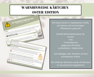 Warnhinweise kombiniert Kerzen, Holz, Trockenblumen etc. OSTERN