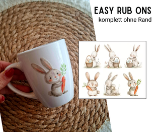 Rub On Sticker 6er Set Osterhasen mit Blume und Möhre