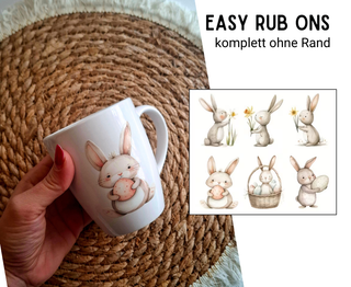 Rub On Sticker 6er Set Osterhasen mit Korb