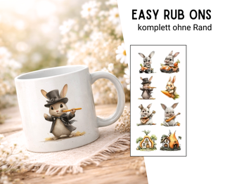 Rub On Sticker 8er Set Ostern süße Häschen mit Möhre 3