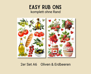 Rub On Sticker 2er Set Erdbeeren & Oliven (2xA6)