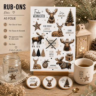 Rub On Sticker Weihnachten Elche (B-Ware)