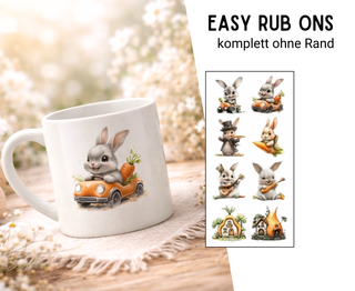 Rub On Sticker 8er Set Ostern süße Häschen mit Möhre 1
