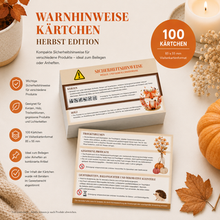 Kerzen, Holz, Trockenblumen etc. HERBST Warnhinweise kombiniert