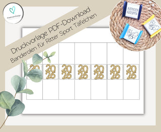 Silvester 2026 PDF-Download Banderolen für Mini-Rittersport Täfelchen