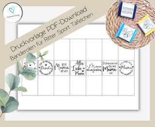 MUTTERTAG PDF-Download Banderolen für Mini-Rittersport Täfelchen