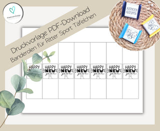 Happy New Year PDF-Download Banderolen für Mini-Rittersport Täfelchen