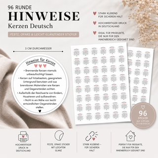 Sticker Warnhinweise KERZEN deutsch
