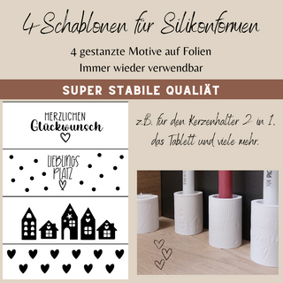 4 Schablonen Häuschen & Co.