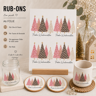 Rub On Sticker Leo Pink Weihnachtsbäume  A6