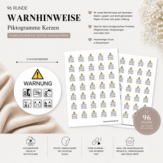 Sticker Warnhinweise KERZEN PIKTOGRAMME