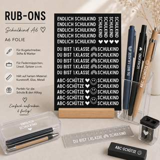 Rub On Sticker Kuli Sprüche Schulkind weiß