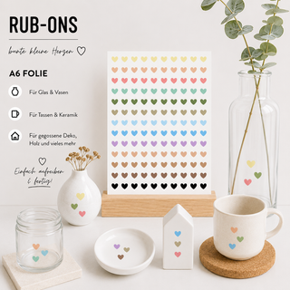 Rub On Sticker Kleine Herzen bunt