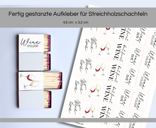 Sticker für Streichholzschachteln Wine o'clock
