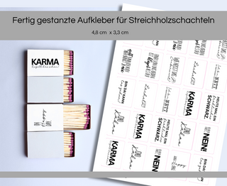 Sticker für Streichholzschachteln Sprüche Karma 1