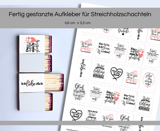 Sticker für Streichholzschachteln Sprüche Valentinstag