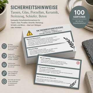 TASSEN / GLAS / PORZELLAN / KERAMIK / STEINZEUG / SCHIEFER / BETON Warnhinweise Karten