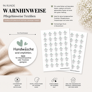 Sticker Warnhinweise Handwäsche Textilien